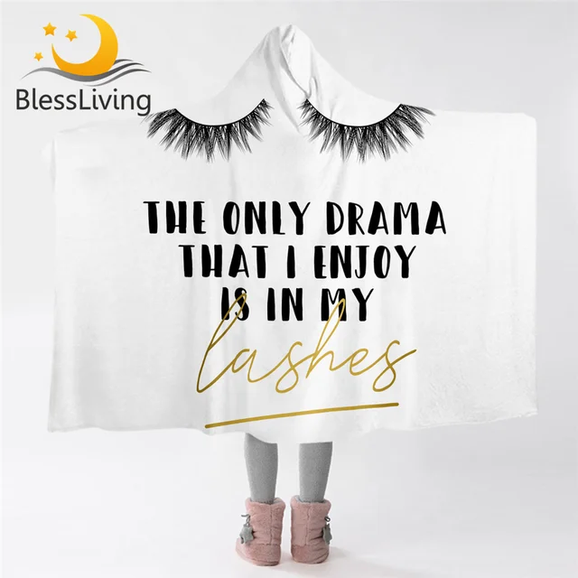 Blessliving Eyelash Hooded Blanket Letter Microfiber Sherpa Fleece Blanket Lashes Inspirational Stylish Wearable Throw Blanket 1