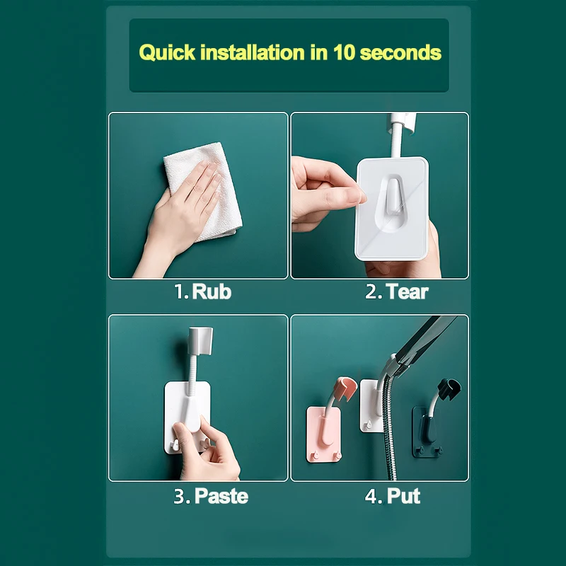 

360 Shower Head Holder Adjustable Self-Adhesive Shower Head Bracket Wall Mount With 2 Hooks Stand SPA Bathroom Organizer #517
