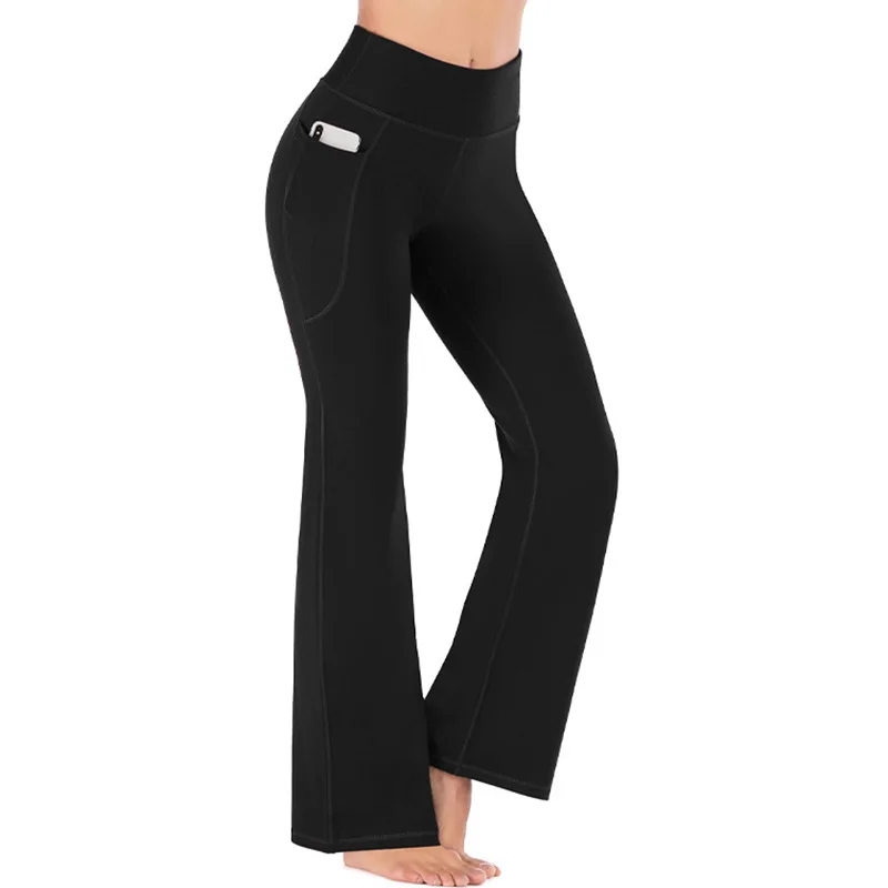 

Bootcut Gym Tummy Control High Waist Bell Bottom Trouser Workout Women Tall Bootleg Straight Long Flare Yoga Pants with Pocket