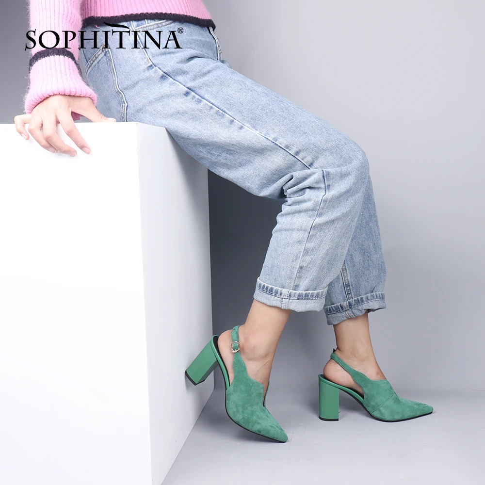 

Туфли-лодочки SOPHITINA женские с ремешком на пятке, однотонные офисные туфли с острым носком на толстом каблуке 9,5 см, SC717