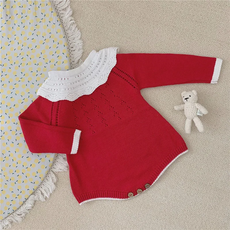 9485463 Red Зимнее трикотажное боди для маленьких девочек, модная одежда для маленьких девочек, осенняя одежда в европейском стиле для малышей, свитер с длинными рукавами, комбинезон - Цвет: 9485463 Red