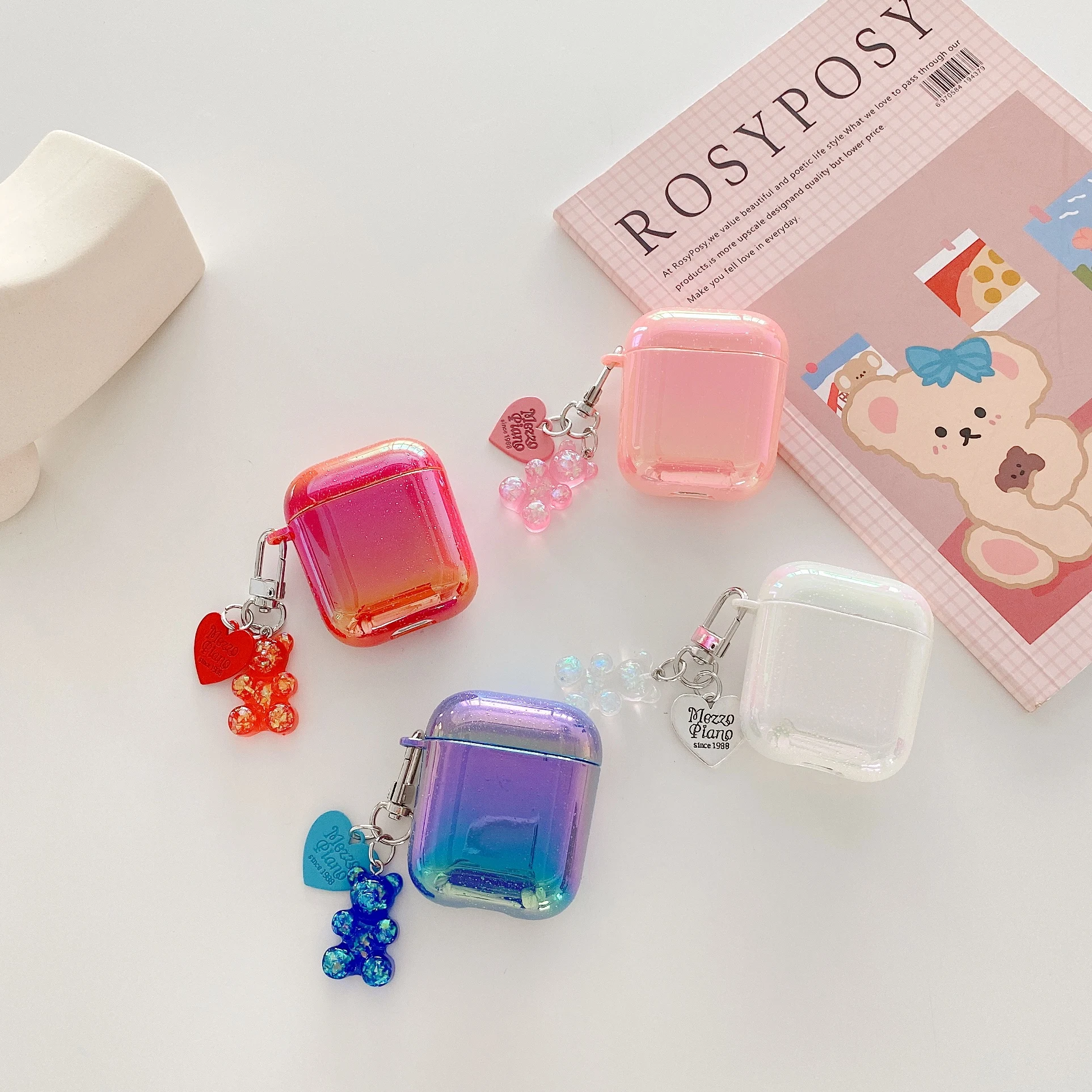 

Чехол для наушников Apple AirPods 1, 2, 3 Pro, мягкий чехол из ТПУ с зарядкой, беспроводной Bluetooth, Модный чехол с подвеской в виде медведя