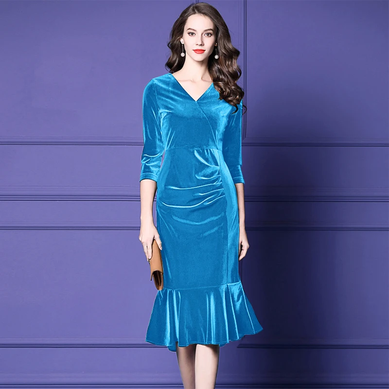 HANZANGL-vestidos de terciopelo de talla grande para mujer, Vestido largo de sirena de sección M ~ 4XL, 2022, envío gratis
