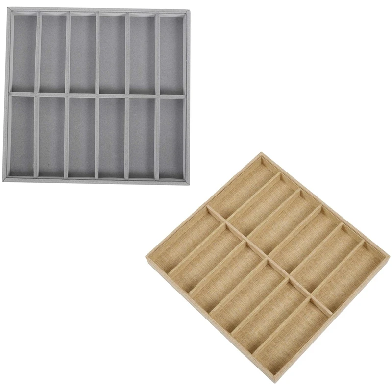 Koop 2 Stuks Zonnebril Doos Brillen Organizer Vitrine Collector Lenzenvloeistof Doos Zonnebril Opbergdoos 12 Rooster, Jute & Grijs