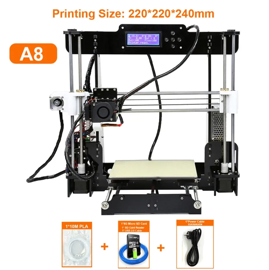 Лидер продаж Anet A8 A6 Настольный DIY 3d Принтер Комплект Impresora 3D с микро SD картой USB подключение США ЕС русский Бесплатный тариф - Цвет: A8 3D Printer