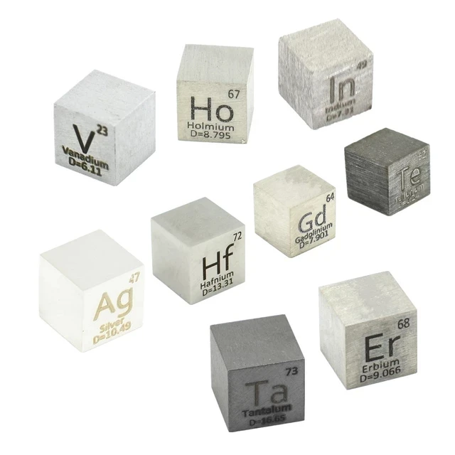 High quality metal cubes metal cube of V In Ta Hf Ag Ho Gd Er Te with laser printed