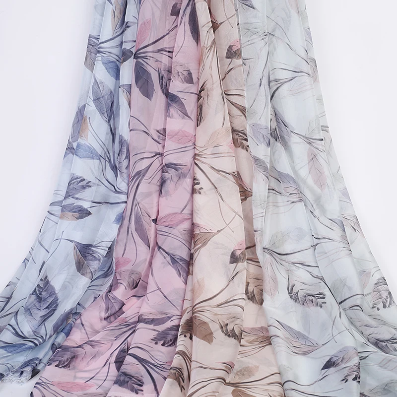 

Модная шифоновая ткань с принтом листьев, мягкая шифоновая Тюлевая ткань для платья, рубашки, по метрам