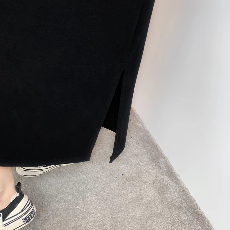 Black Starry Sky Embroidery Hooded Dresses Women Long Sleeve Casual Loose Dress Autumn Winter Warm Side Split Midi Dress