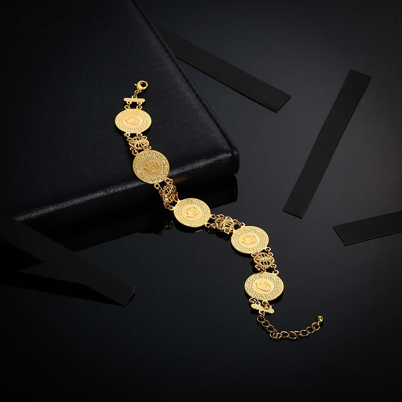 Монета браслет золото Исламская мусульманском арабском монеты Для женщин мужчин