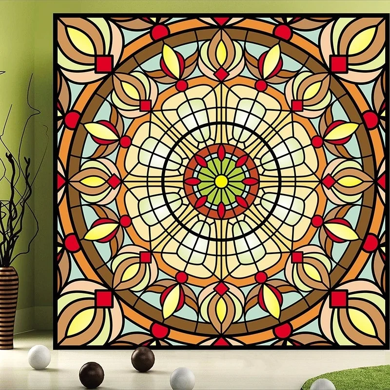 

Матовые оконные наклейки по индивидуальному размеру, статическое Приклеивание, защита конфиденциальности, красочный узор калейдоскопа, де...