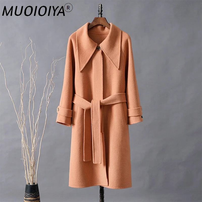 

Autumn New Solid Double Faced Wool Coat For Women Medium Mid-Length Black Loose Jacket Belt Windbreaker Female Outerwear