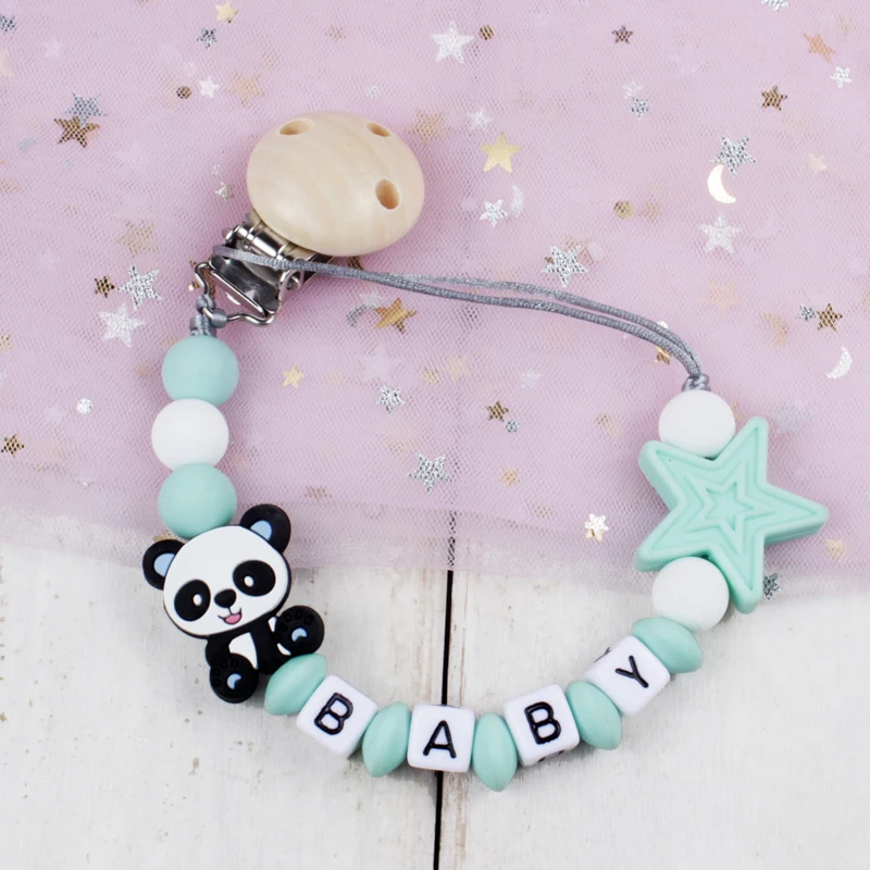 

New Personalized name Infant Cute Dummy Nipple Holder Baby Feeding Silicone Round Beads Animal Beads Pacifier Clip Chain