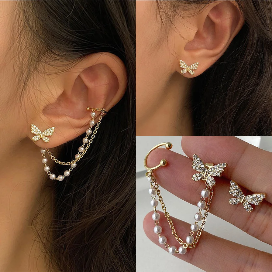 

1pcs Style Punk Metal Cool Snake Moon Earrings Crystal Long Tassel Chain Pendant Ear Studs Suitable Personality Women's Jewelry