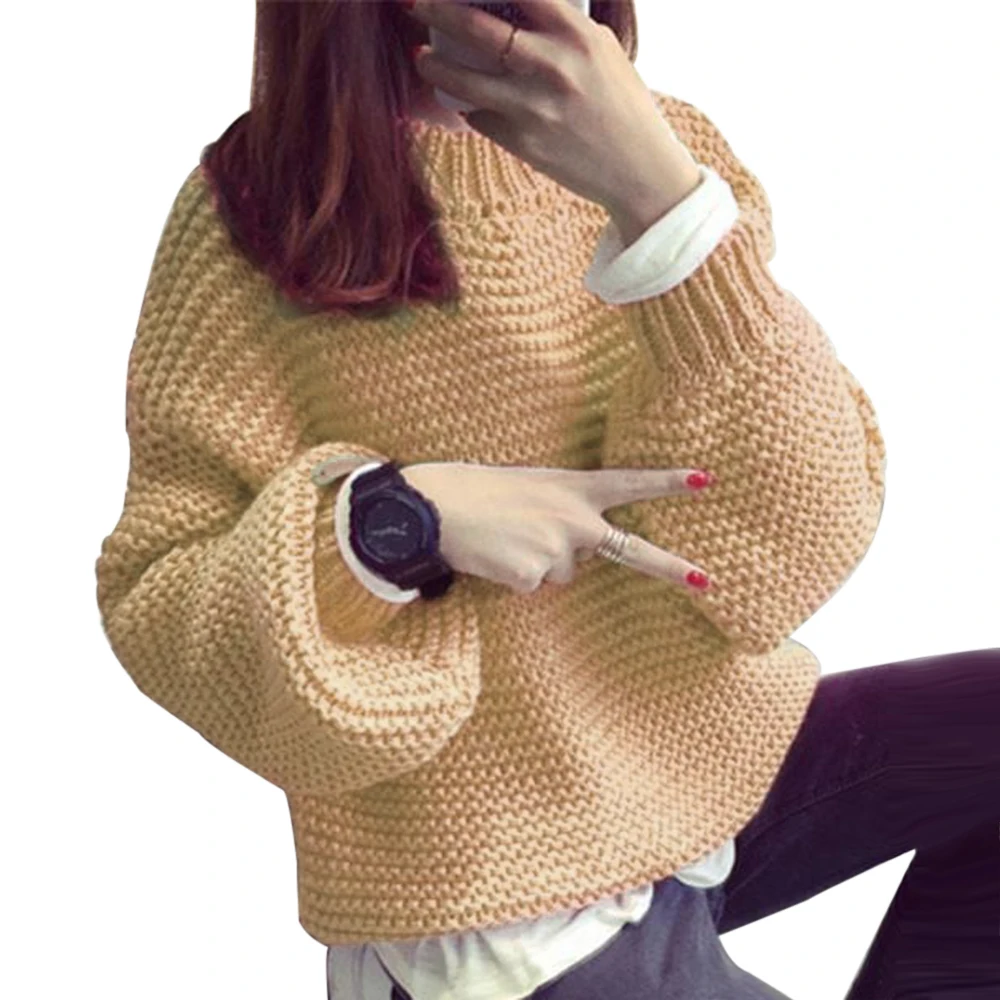 Khaki WENYUJH Autumn Womens Fuzzy Sweater Basic Female Pullover Batwing Sleeve Solid Color Femme Casual Knitted Streetwear - Цвет: Khaki
