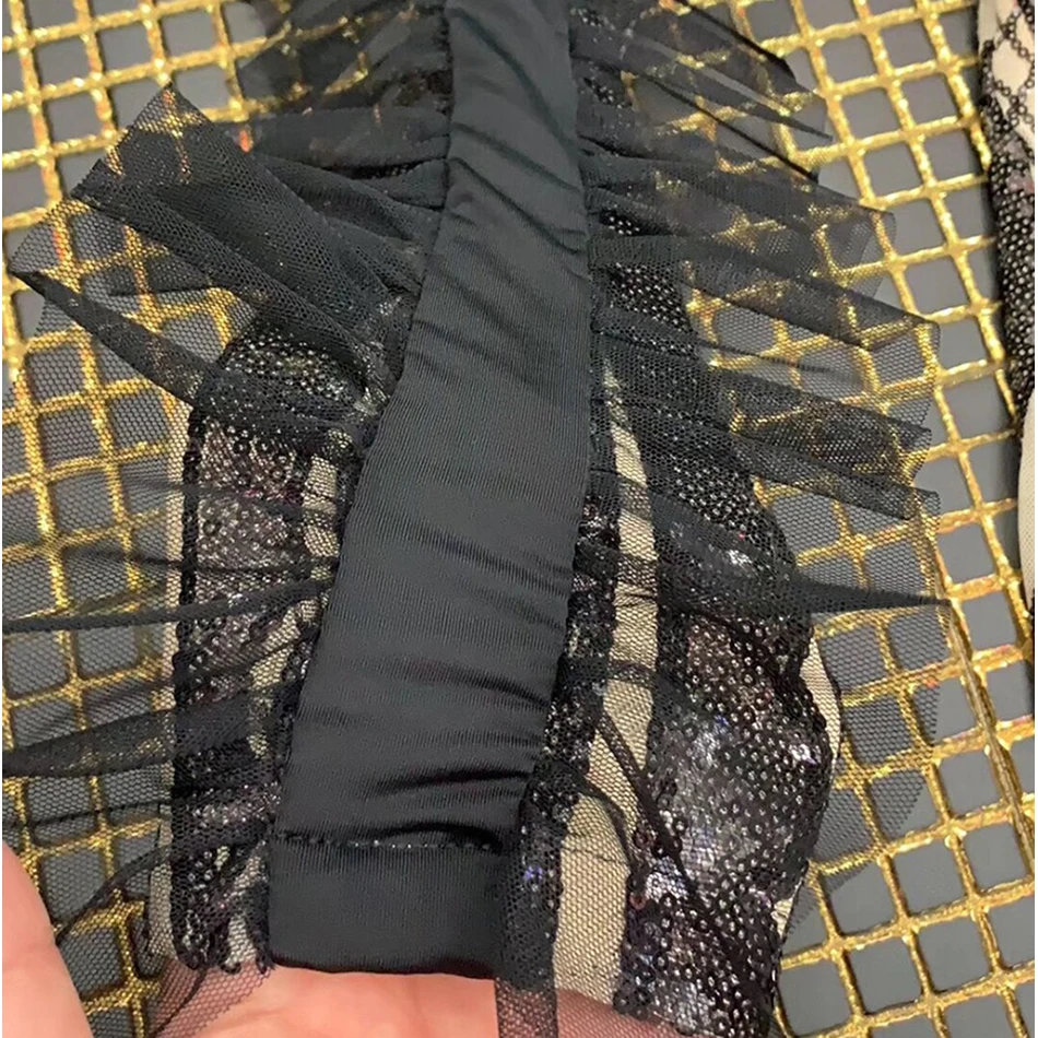 

High Quality Women'S Black Long-Sleeved Round Neck Ruffled Sequins Tight Dress Party Sexy Autumn And Winter 2019 New