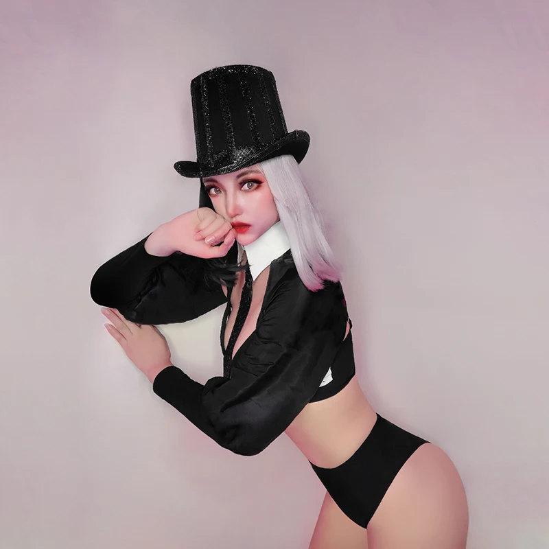 Костюм для джазовых танцев Женский сценический костюм диджея сексуальный черный