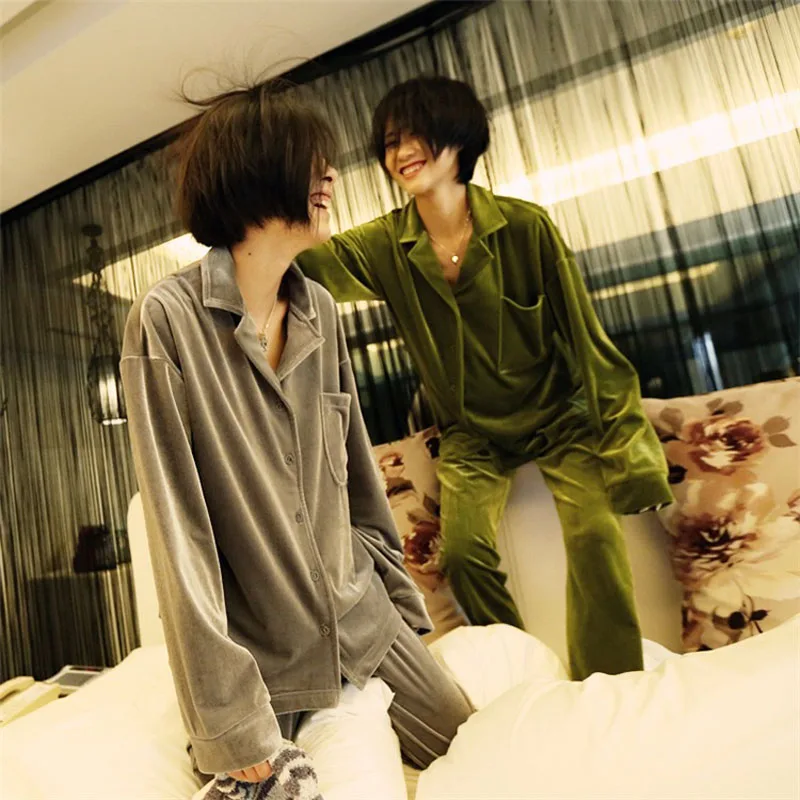 Женский пижамный комплект из бархата золотого цвета сезон осень Новинка