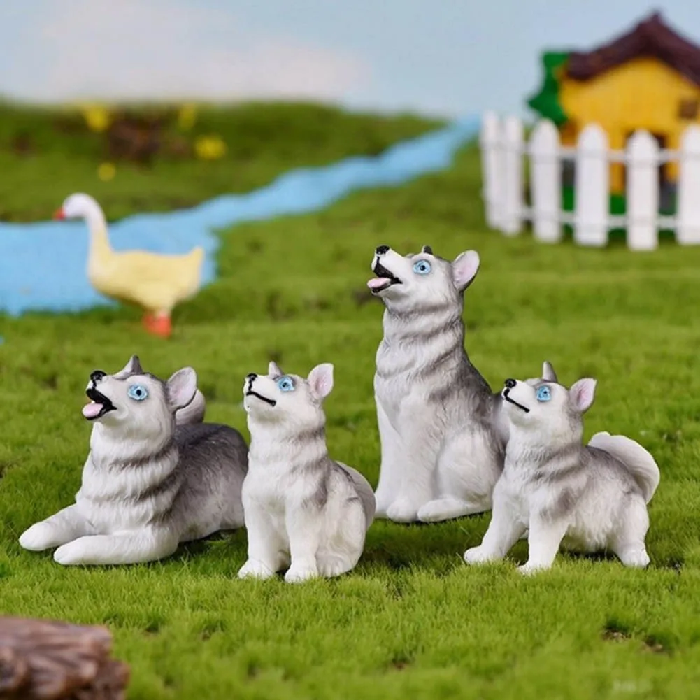 

4pcs Mini Husky Dog Simulation Little Dog Figurine Animal Model Miniature Fairy Garden DIY Modern Decoration