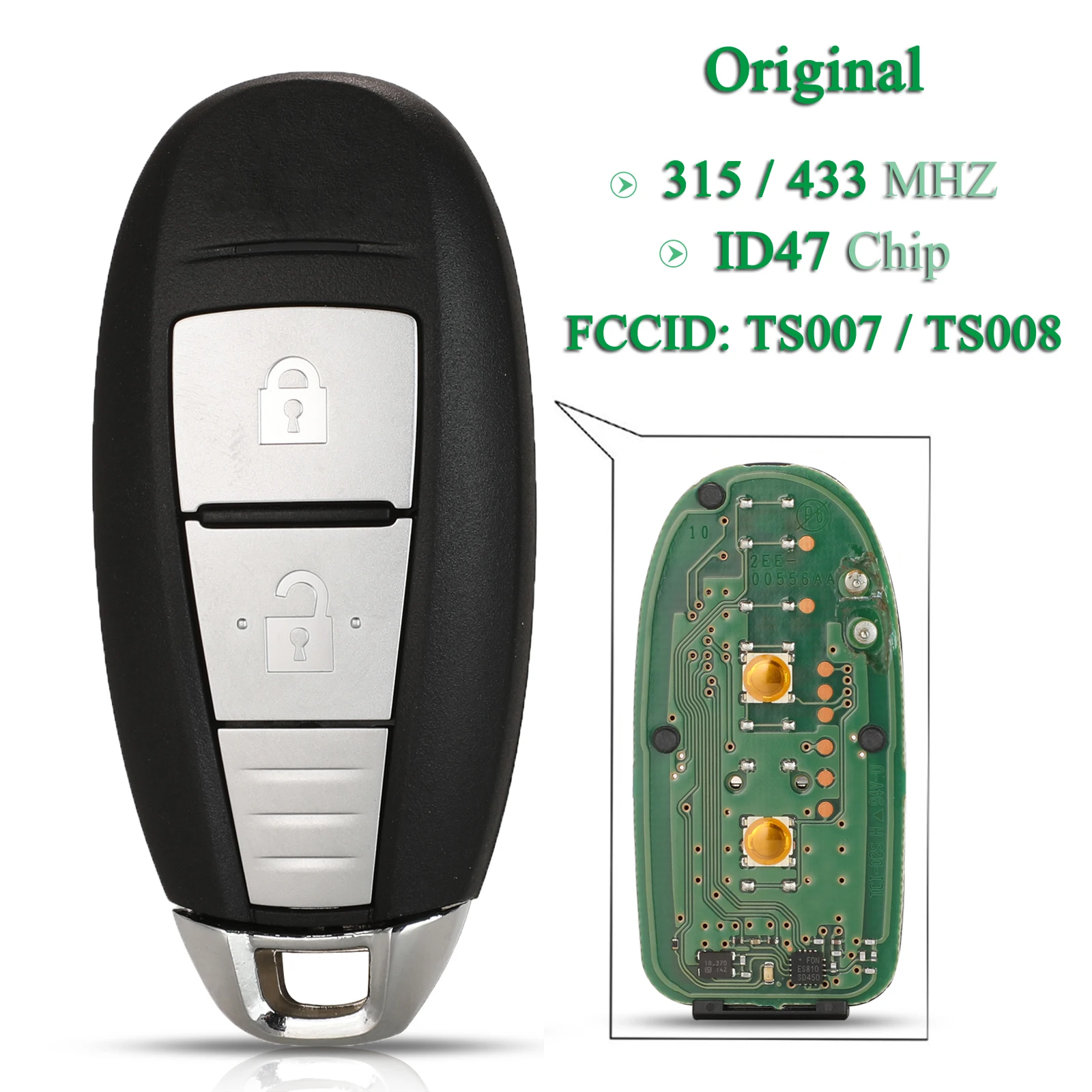 

jingyuqin Original For Suzuki 5-CROSS SX4 Vitara Swift Fob 315/433MHz ID74 Chip ST007 / ST008 Smart Remote Car Key 2 Buttons