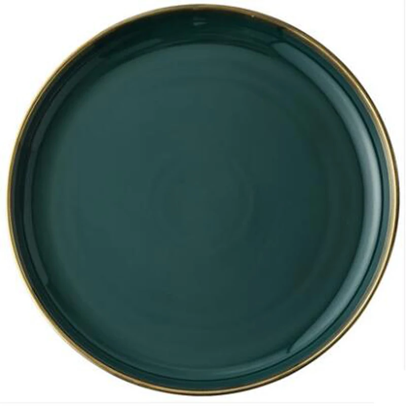 Посуда зеленый керамический столовый сервиз Золотая инкрустация фарфоровая
