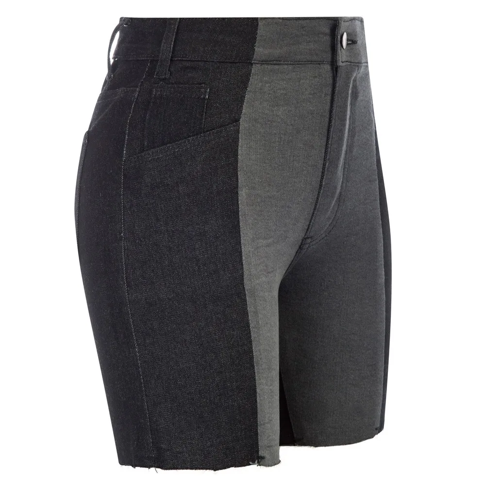 

Natural Waist Contrast Color Shorts Woman New Fashion Jeans Multi-Pocket Raw Openings Female Jean Short