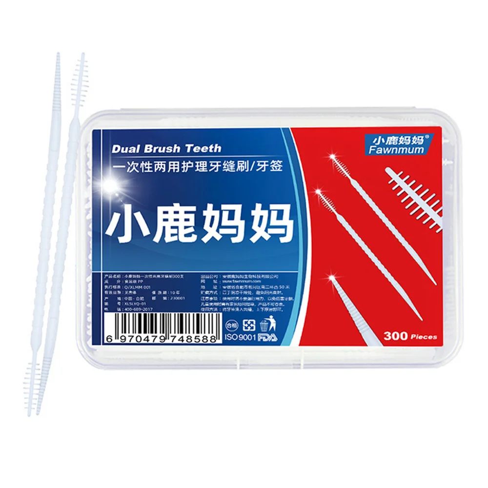

300pcs Disposable Toothpick Portable Interdental Brushes Oral Care Interdental Floss Cleaners (White)