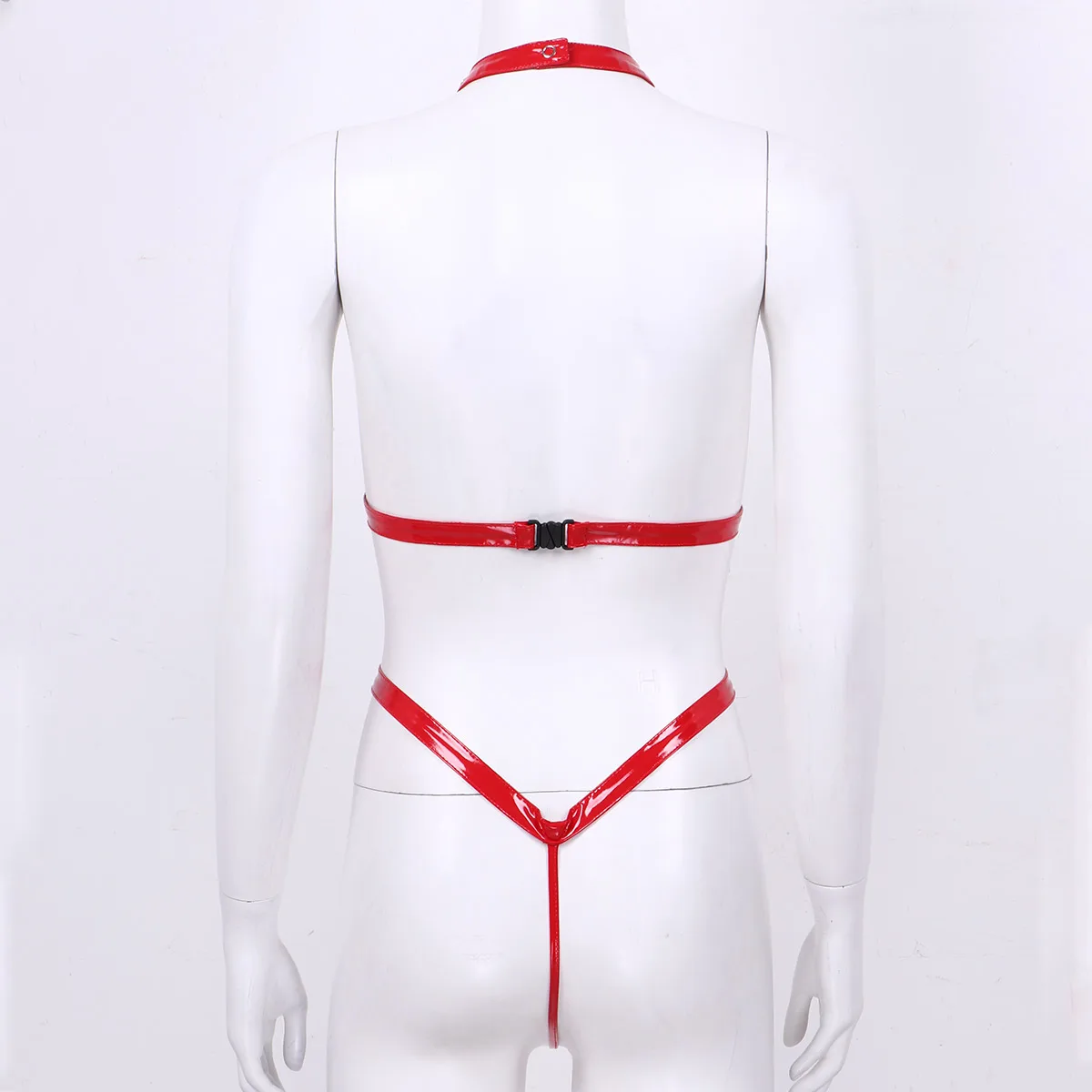 

Sexy Thong Bodysuit Women Wet Look Patent Leather Lingerie Bodysuit Sexy Halter Neck Strappy Hollow Out Thong Leotard Bodysuit