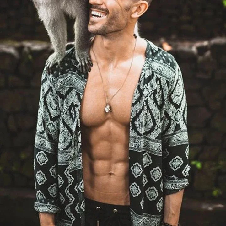 

Новая популярная мужская рубашка с длинным рукавом и принтом, модный мужской топ в праздничном стиле