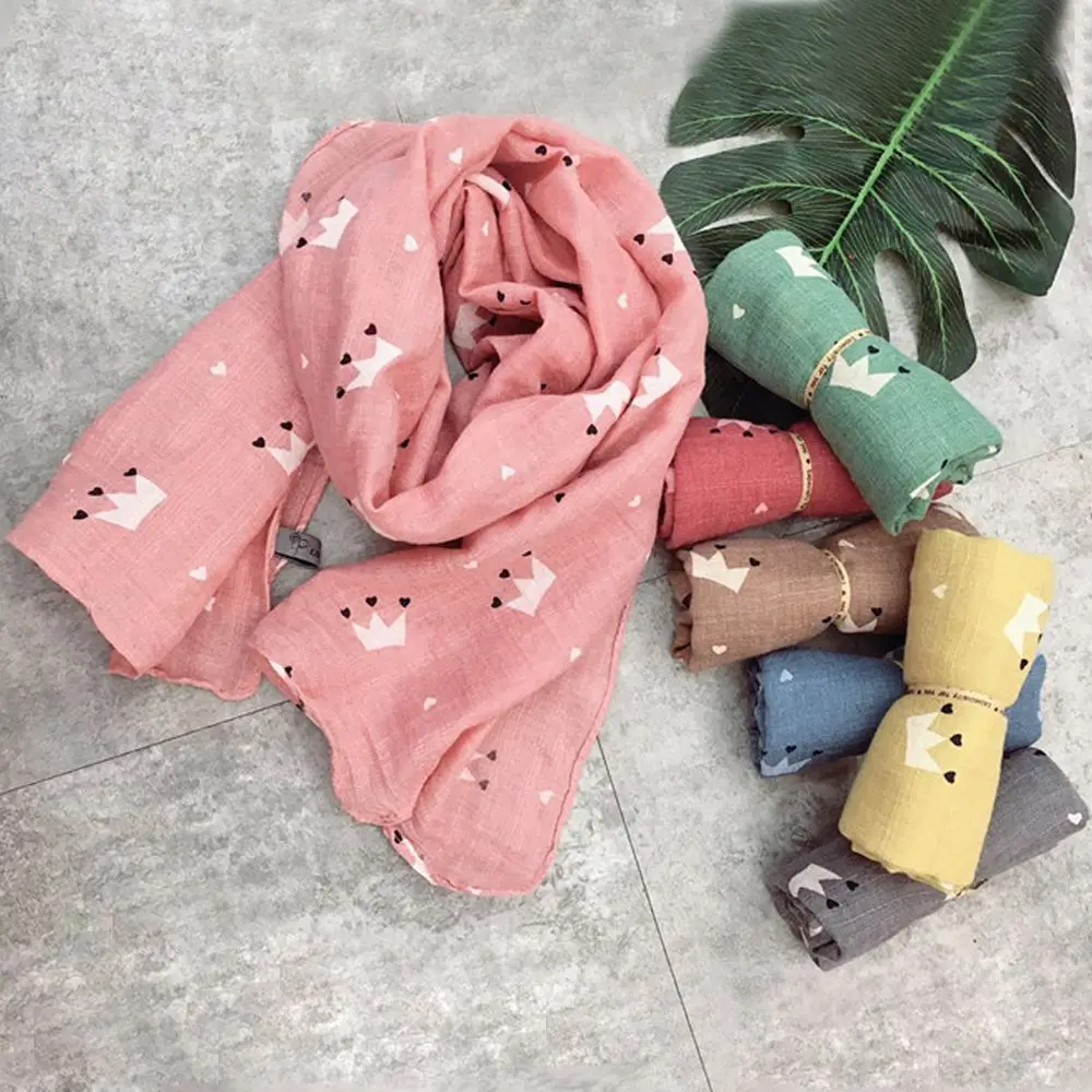 Милый детский шарф из хлопка и льна модный с принтом короны Детские шарфы на