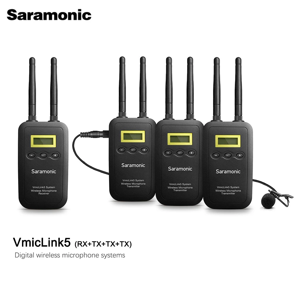 VmicLink5 1in3 Saramonic 5,8 ГГц Беспроводные ПЕТЛИЧНЫЕ микрофонные системы VmicLink5 3 передатчика и 1 ресивер для Canon Nikon DSLR камеры - Цвет: VmicLink5 1in3