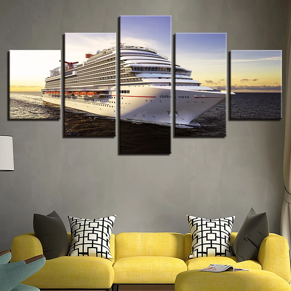 

Wall Art Living Room Home Decor 5 Pieces Modern Canvas Pictures HD Prints Ship Boat Seaview Paintings Cruise Posters Framework