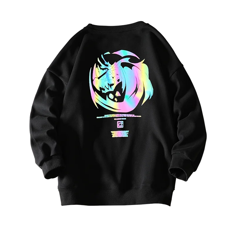 

2021 Men Hip Hop Sweatshirt Lightning Retro Vintage Streetwear Hoodie Reflctive Black Hooded Pullover Harajuku