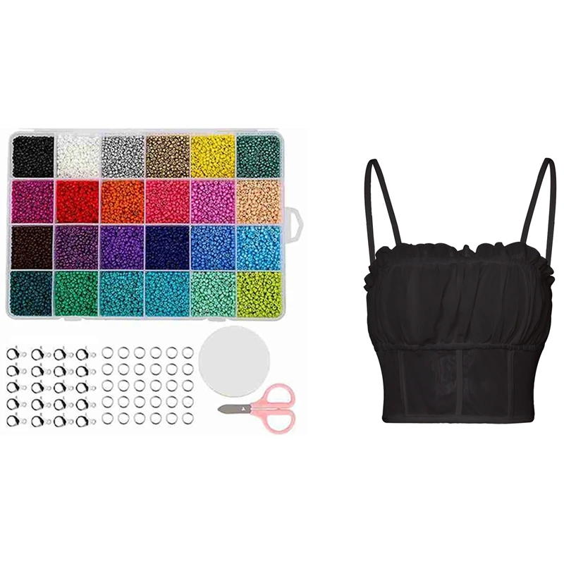 

24000 x разноцветные стеклянные бусины пони 2 мм и 1x летний сексуальный прозрачный женский кроп-топ черного цвета L