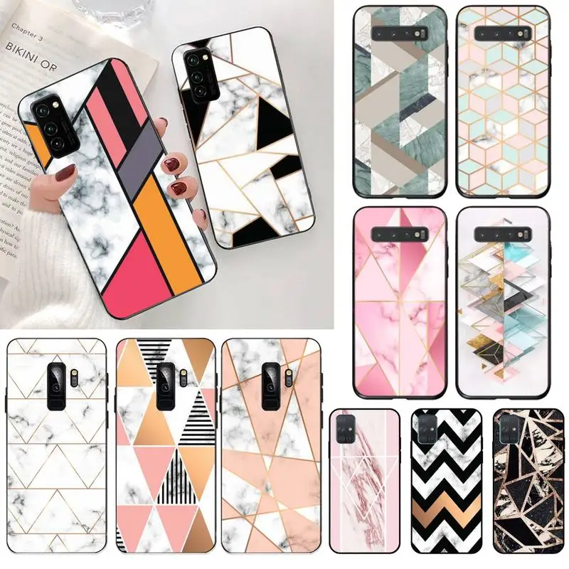 Геометрический мраморный мягкий черный чехол для телефона Samsung S20 plus Ultra S6 S7 edge S8 S9