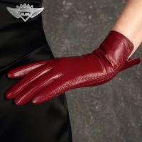 brand genuine leather women gloves high quality goatskin gloves winter elegant lady sheepskin glove fashion trend 22