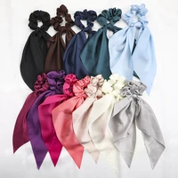 fashion bow satin long ribbon ponytail scarf hair tie scrunchies women girls elastic hair bands hair accessories