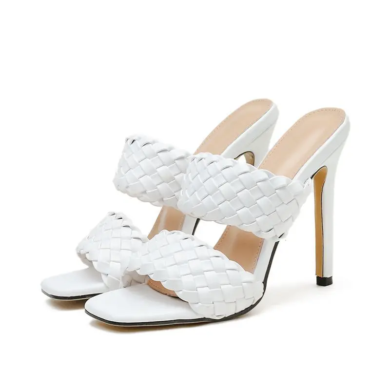 Босоножки женские кожаные на высоком каблуке модельные туфли без задника с