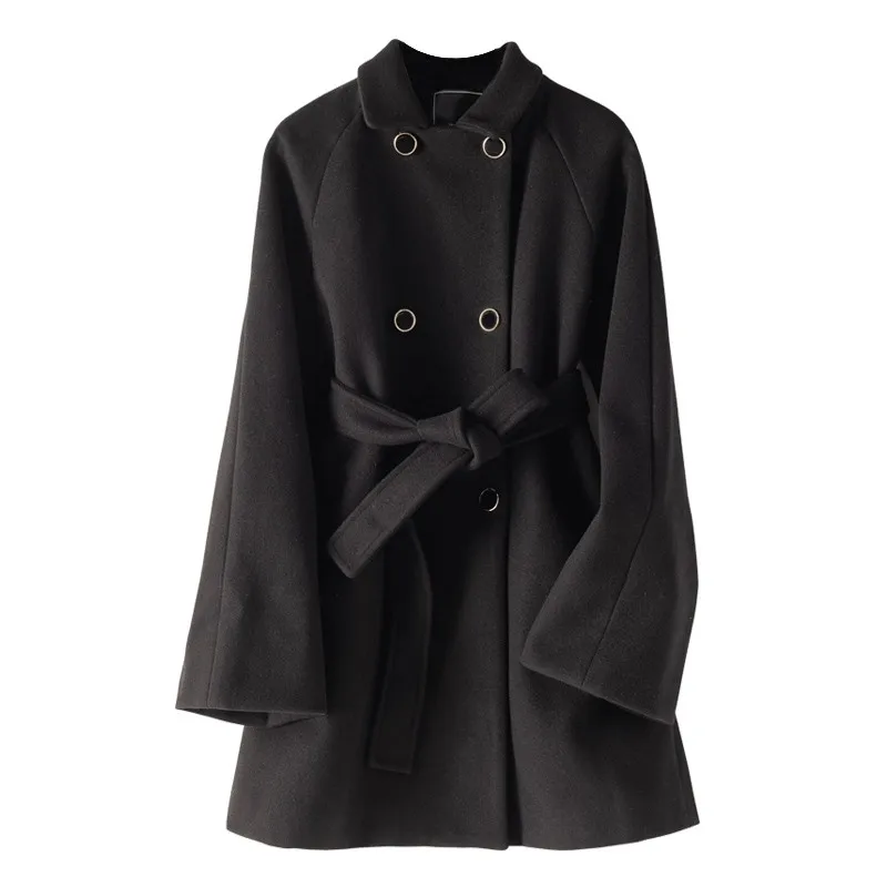 

High Quality Women Coats And Jackets Winter Black Overcoat Fashion Double Breasted Ladies Coat Woolen Casaco Feminino