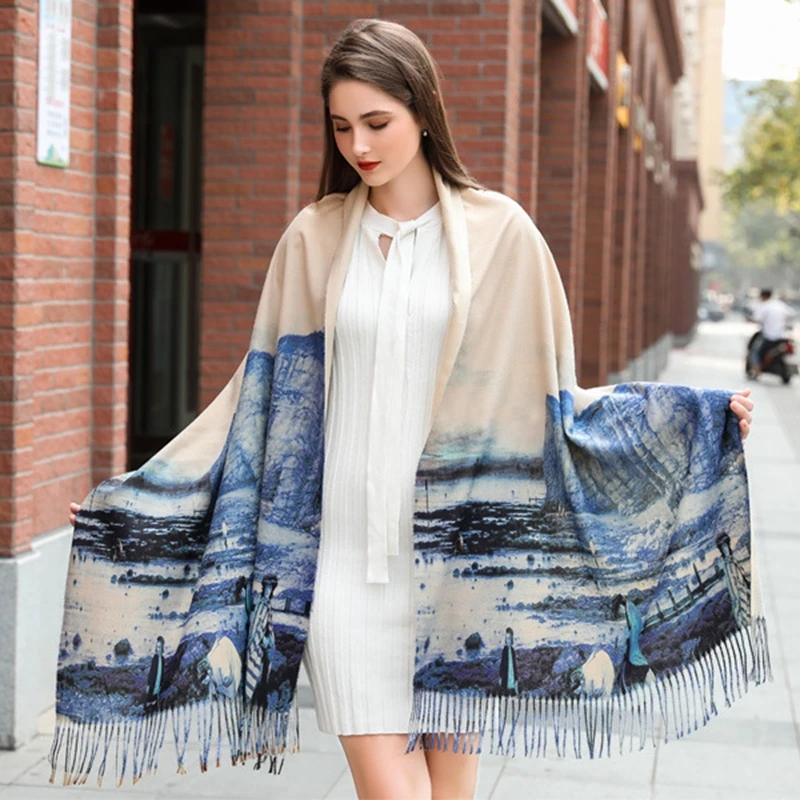 Новые зимние женские кашемировые шарфы палантины Элитный бренд Толстая теплая