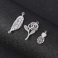 10 20pcs stainless steel plant rose flower leaves charms pendants for connectors bracelets necklace diy jewelry making supplies