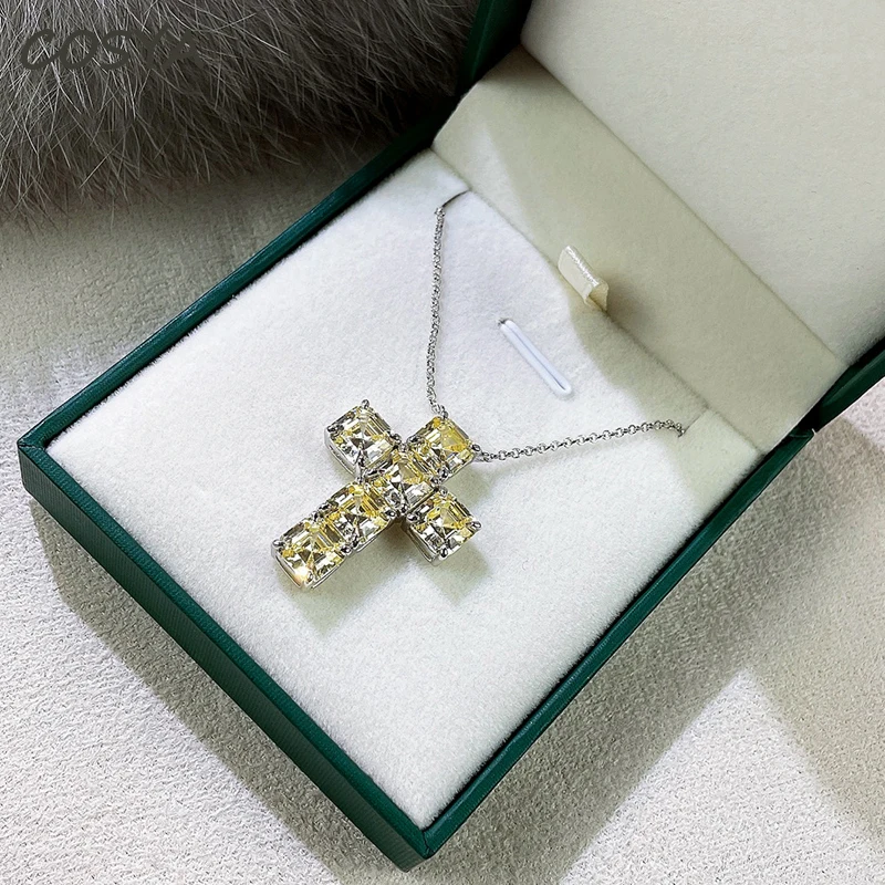 

COSYA Real 925 Sterling Silver Yellow Cross Pagoda Shape 7*7mm Pendant Necklace Fashion Sample Party Gift For Women Fine Jewelry