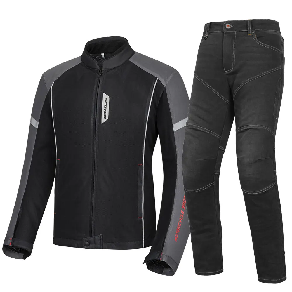 

SCOYCO NEW Motorcycle Jacket Summer Breathable Moto+Protector Motorcycle Pants Moto Suit Touring Clothing Protective Gear Set