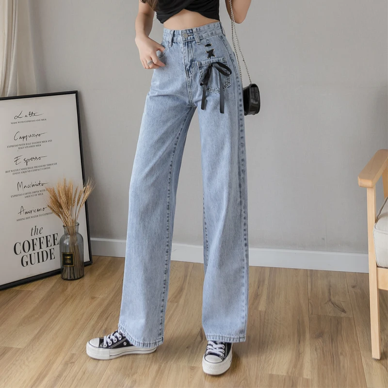 

2020 Autumn And Winter Jeans Women'S High Waist Slimming Fashion Wide-Leg Pants Loose Bow Straight-Leg Pants