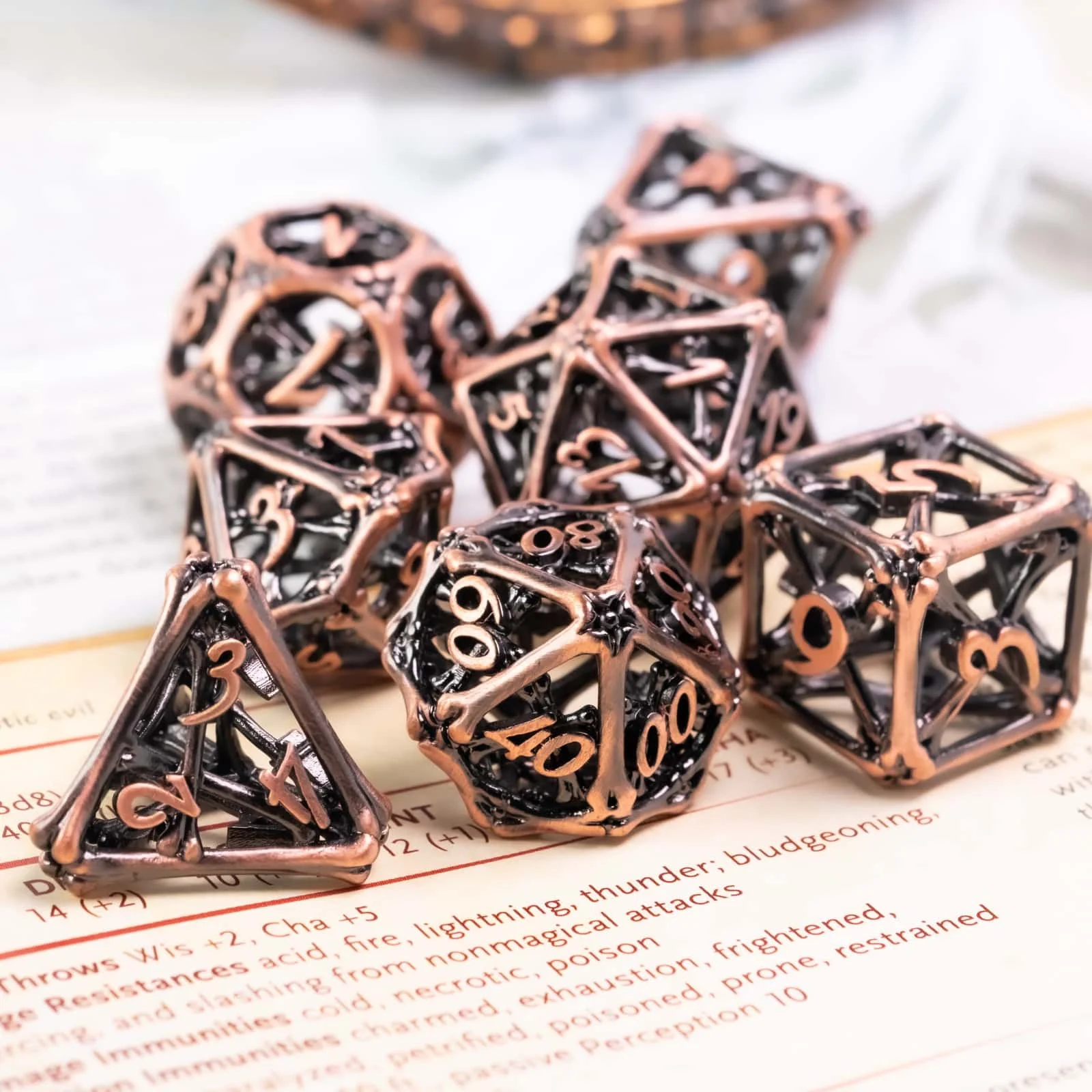 Cusdie полые металлические кости D &amp набор костей 7 шт. игральные DND многогранных для