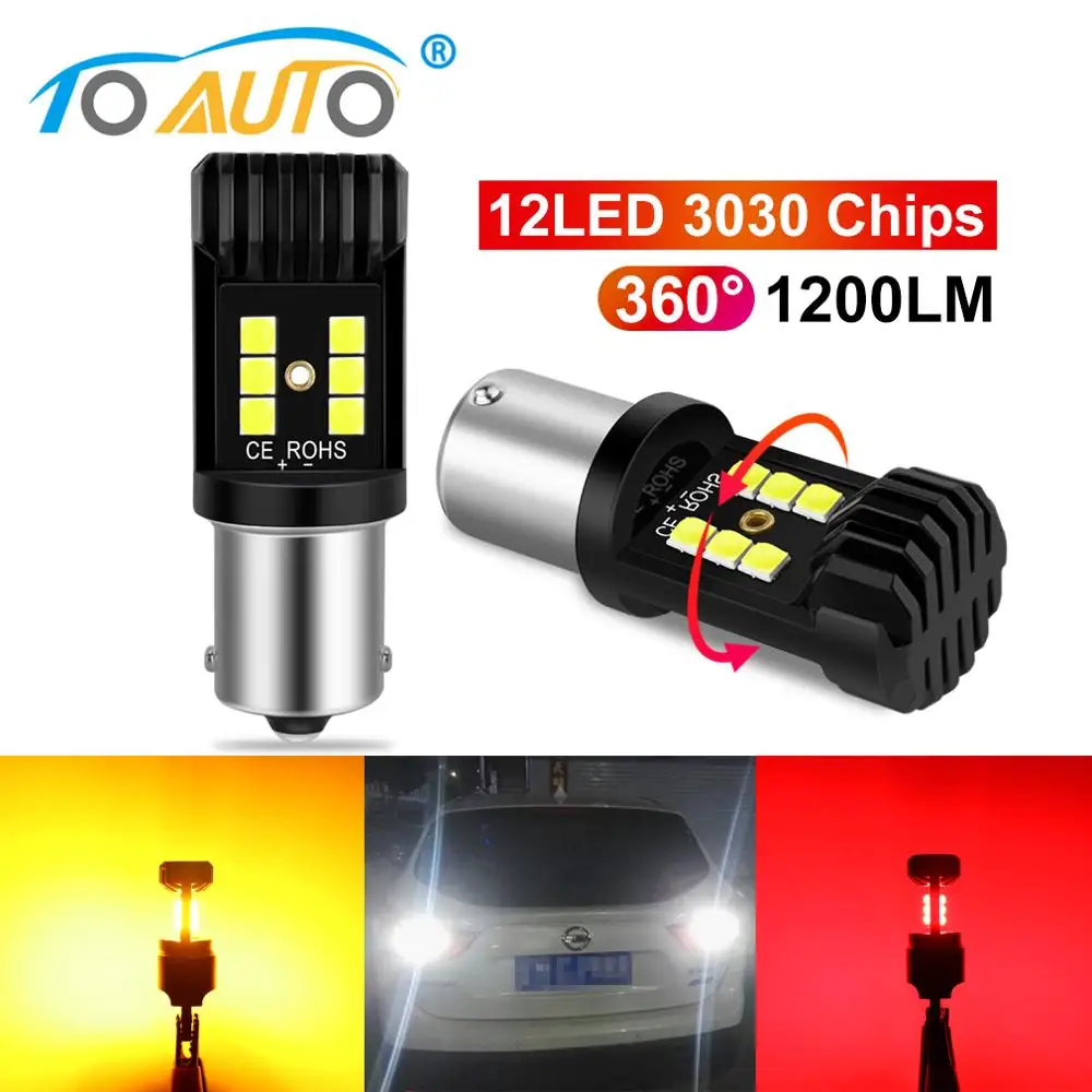 Светодиодная лампа BA15S P21W 2 шт. 1156 BAY15D P21/5 Вт BAU15S PY21W T20 1157 12SMD 7443 чипы автомобильные