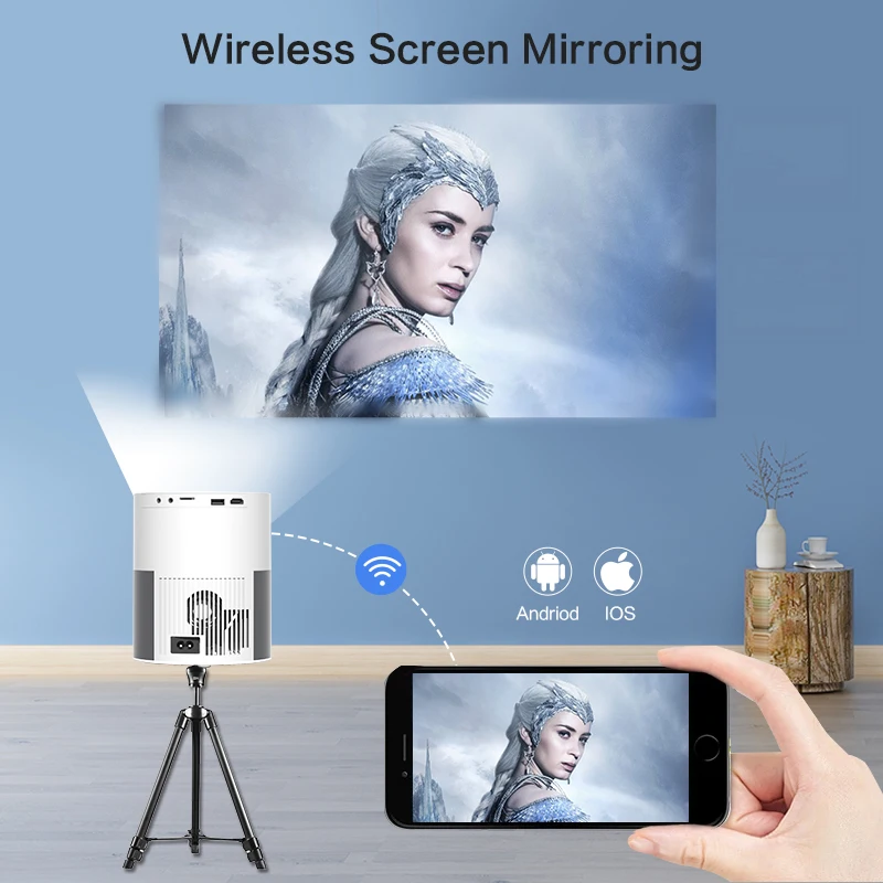 Фото Портативный проектор Touyinger T9 Native Full HD 1080P MINI Beamer для домашнего кинотеатра (Android 9.0, Wi-Fi, Bluetooth, коррекция трапецеидальных искажений) №1