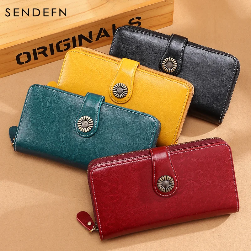 Женский Длинный кошелек из спилка SENDEFN на молнии с ремешком для монет и денег