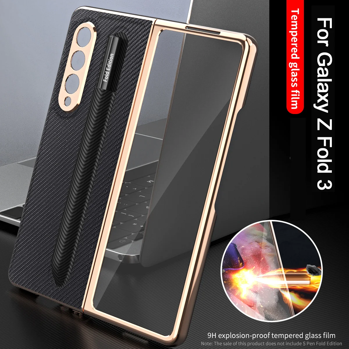 with front glass pen holder slot case for samsung galaxy z fold 3 fold3 5g case ultra thin carbon fiber leather phone cover capa free global shipping