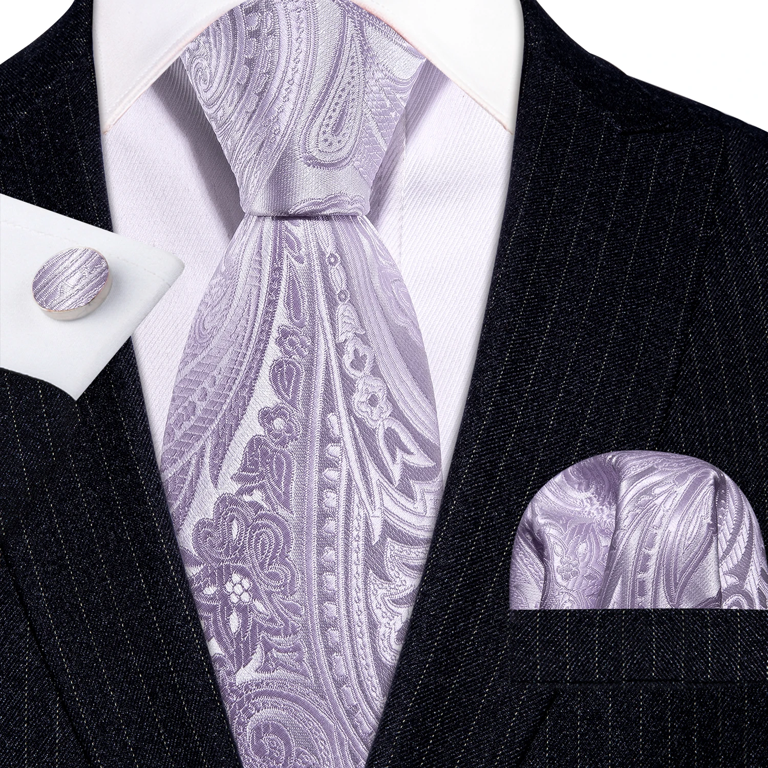 

Fashion Silk Purple Paisley Men Tie Wedding Gift Barry.Wang Designer NeckTie Handkerchief Cufflinks Set Business Groom LN-5406
