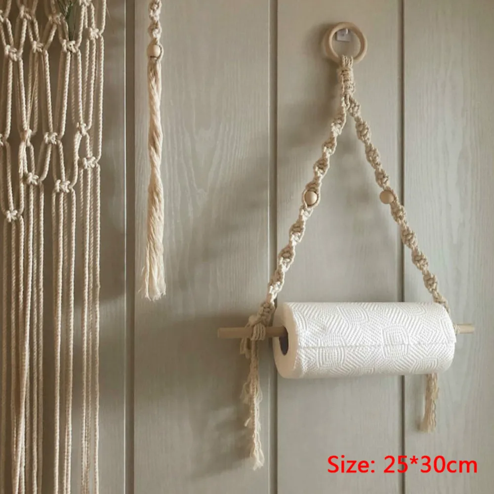 

1 Pc Nordic Style Wall Hangs Storage Rack Toilet Paper Holder Hand-woven Macrame Wall Hanging Bathroom Towel Rack Decoration